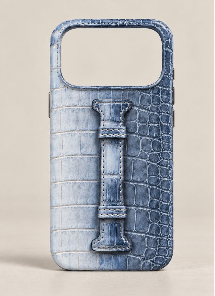ONLI Blue Himalayan Crocodile Leather iPhone Case with Grip