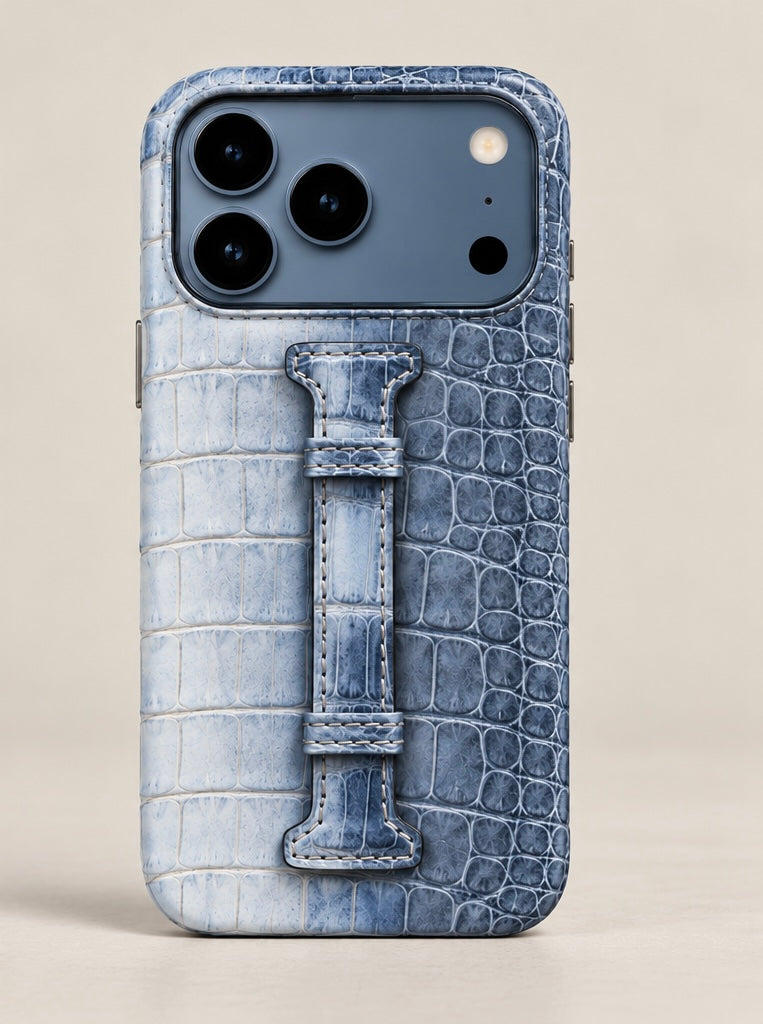 ONLI Blue Himalayan Crocodile Leather iPhone Case with Grip