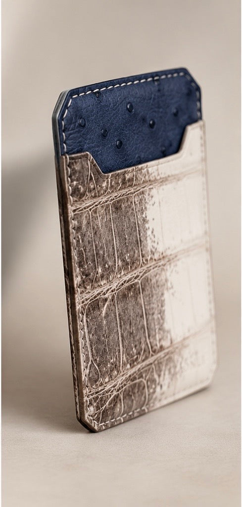 ONLI Himalayan Crocodile & Navy Ostrich Cardholder