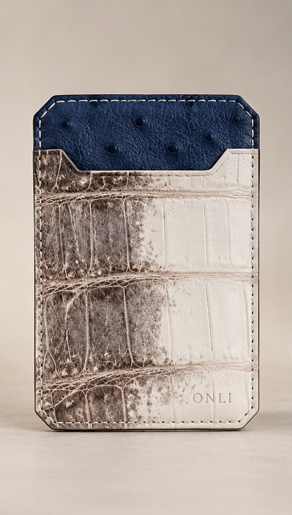 ONLI Himalayan Crocodile & Navy Ostrich Cardholder